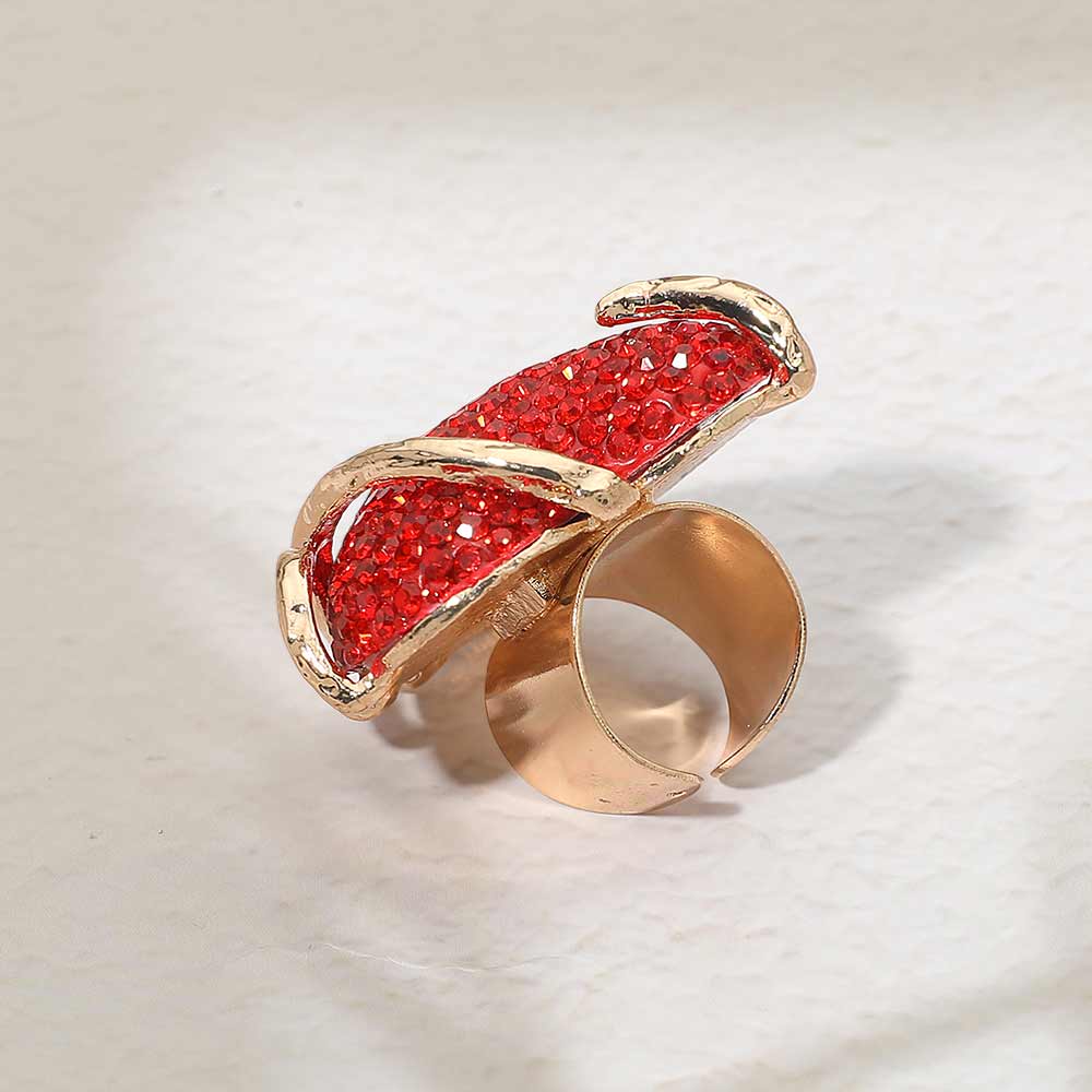 Madeline Love Gold, Red Bold Rhinestone Studded Heart Accent Ring - Hair Accessories - extra