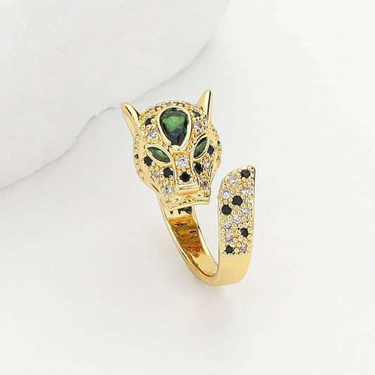 Madeline Love Gold CZ Stone Paved Brass Metal Leopard Ring - Jewelry