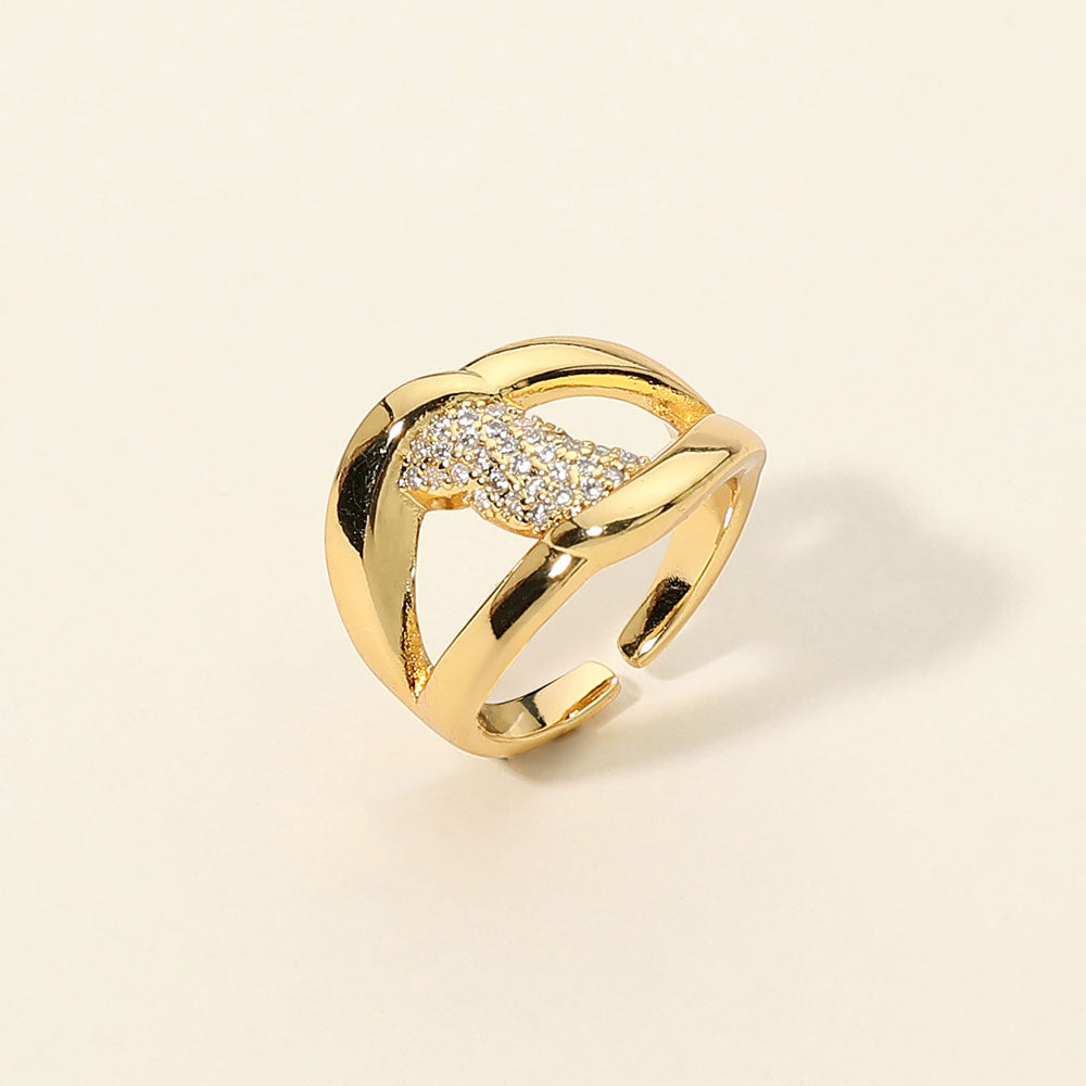 Madeline Love Clear, Gold CZ Pave Openwork Interwoven Statement Ring