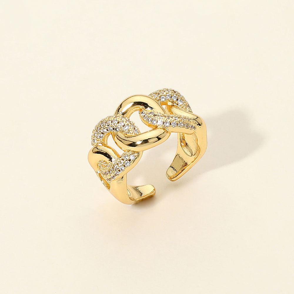 Madeline Love Clear, Gold CZ Pave Chain Link Open Ring
