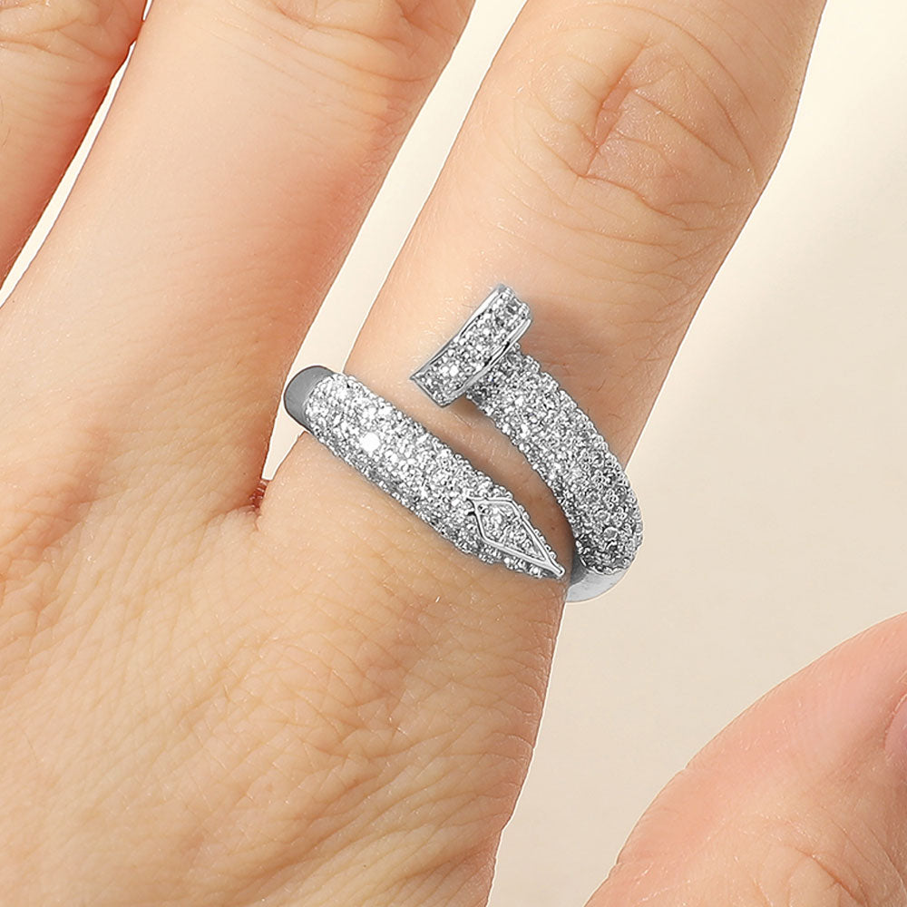 Madeline Love Rhodium Bold CZ Pave Nail Wrap Ring