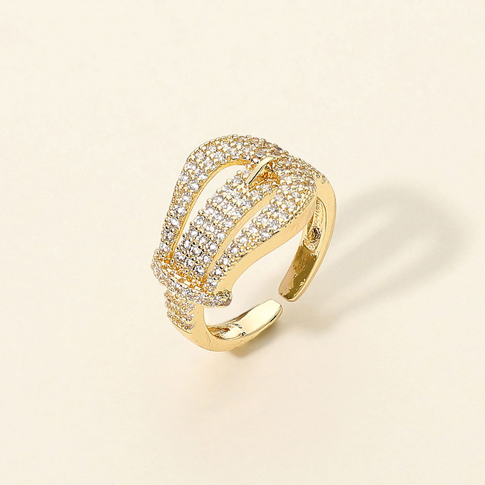 Madeline Love Gold CZ Pave Sculptural Accent Statement Ring