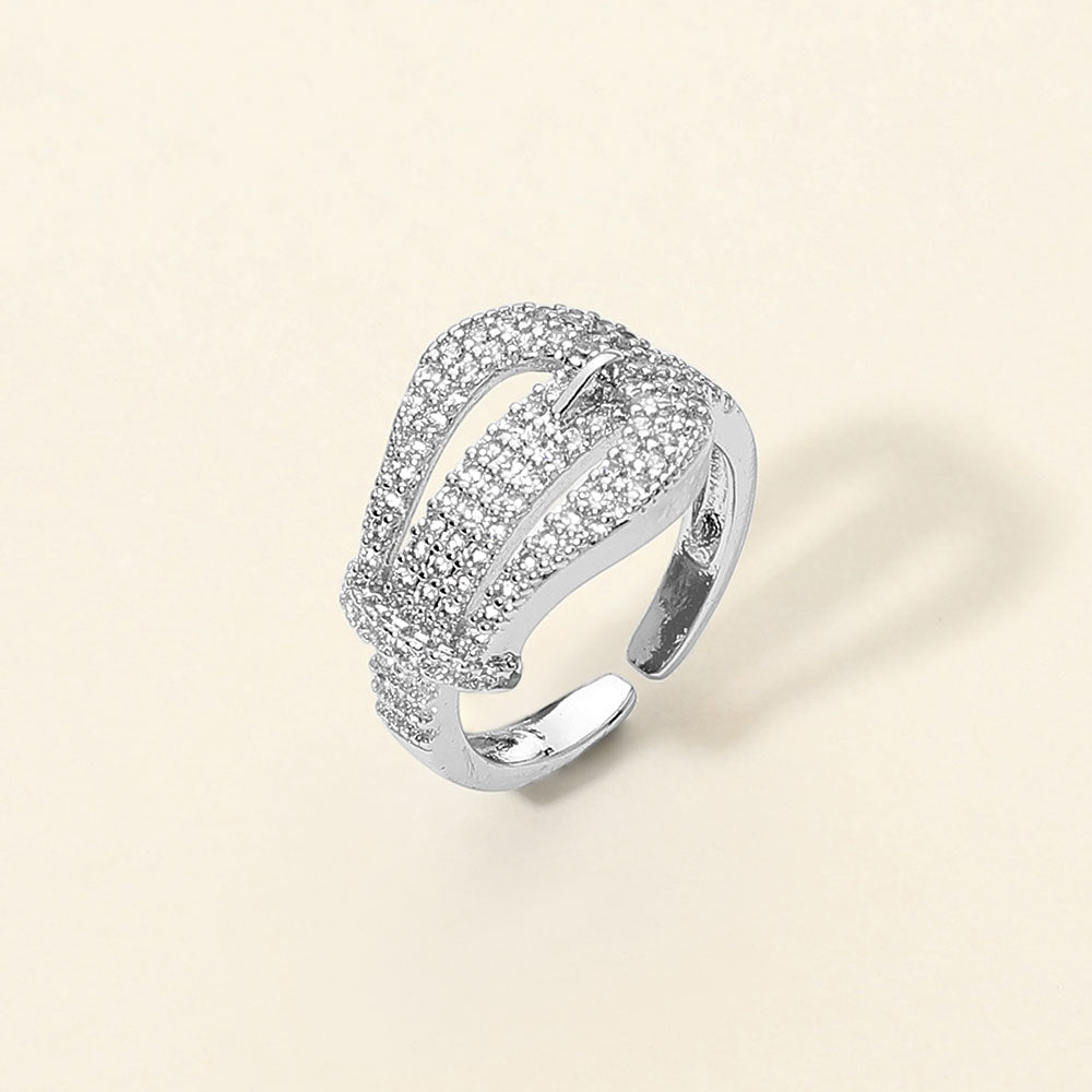Madeline Love Rhodium CZ Pave Sculptural Accent Statement Ring