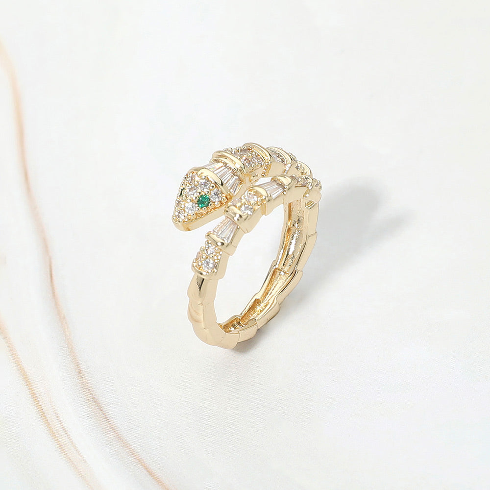 Madeline Love Gold Snake Head Baguette CZ Pave Wrap Ring - Hair Accessories