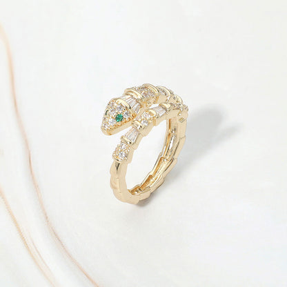 Madeline Love Gold Snake Head Baguette CZ Pave Wrap Ring - Hair Accessories