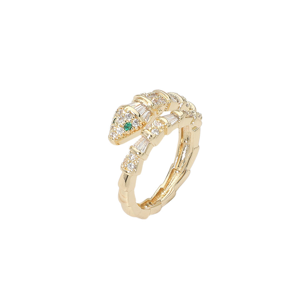 Madeline Love Gold Snake Head Baguette CZ Pave Wrap Ring - Hair Accessories - desc
