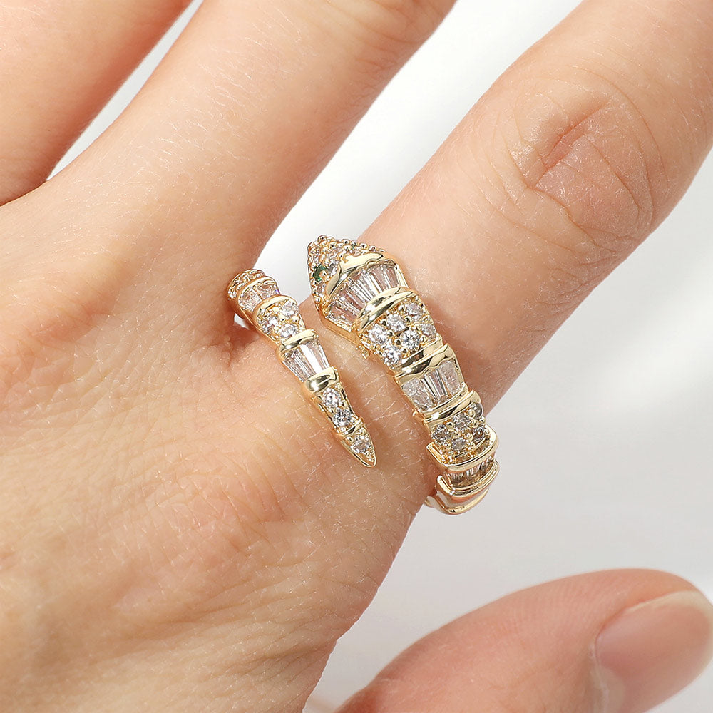 Madeline Love Gold Snake Head Baguette CZ Pave Wrap Ring - Hair Accessories - extra