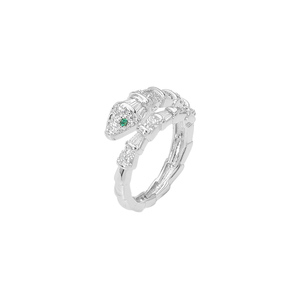 Madeline Love Rhodium Snake Head Baguette CZ Pave Wrap Ring - Hair Accessories - extra