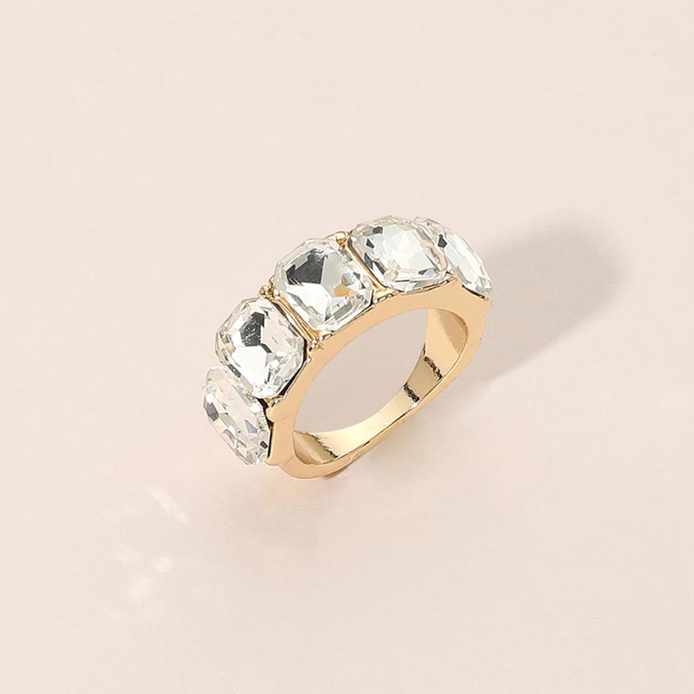 Madeline Love Clear, Gold Emerald Cut Stone Statement Band Ring