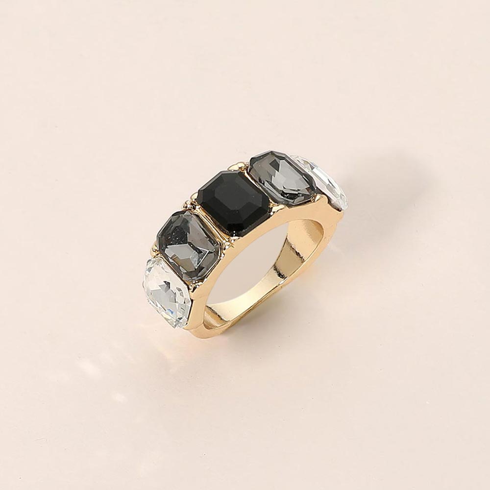 Madeline Love Black, Multi Emerald Cut Stone Statement Band Ring