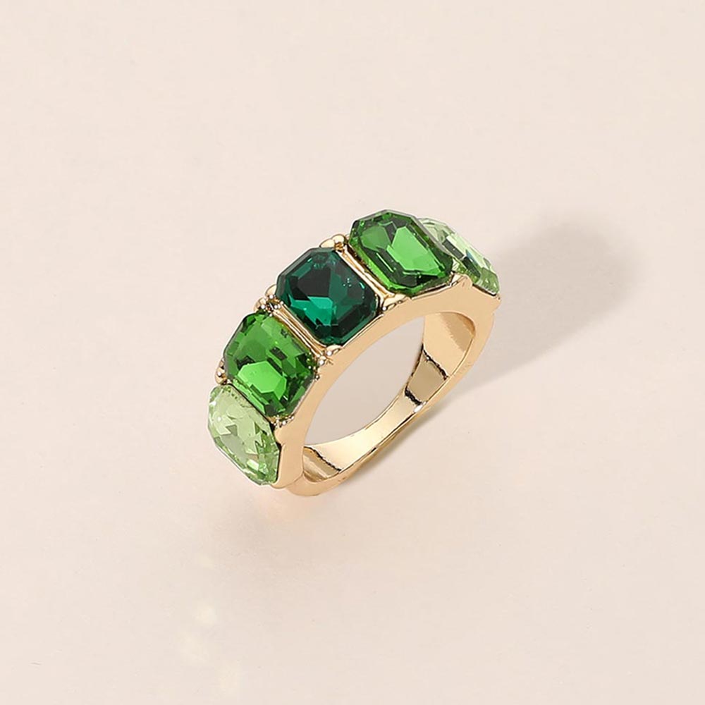 Madeline Love Green, Multi Emerald Cut Stone Statement Band Ring