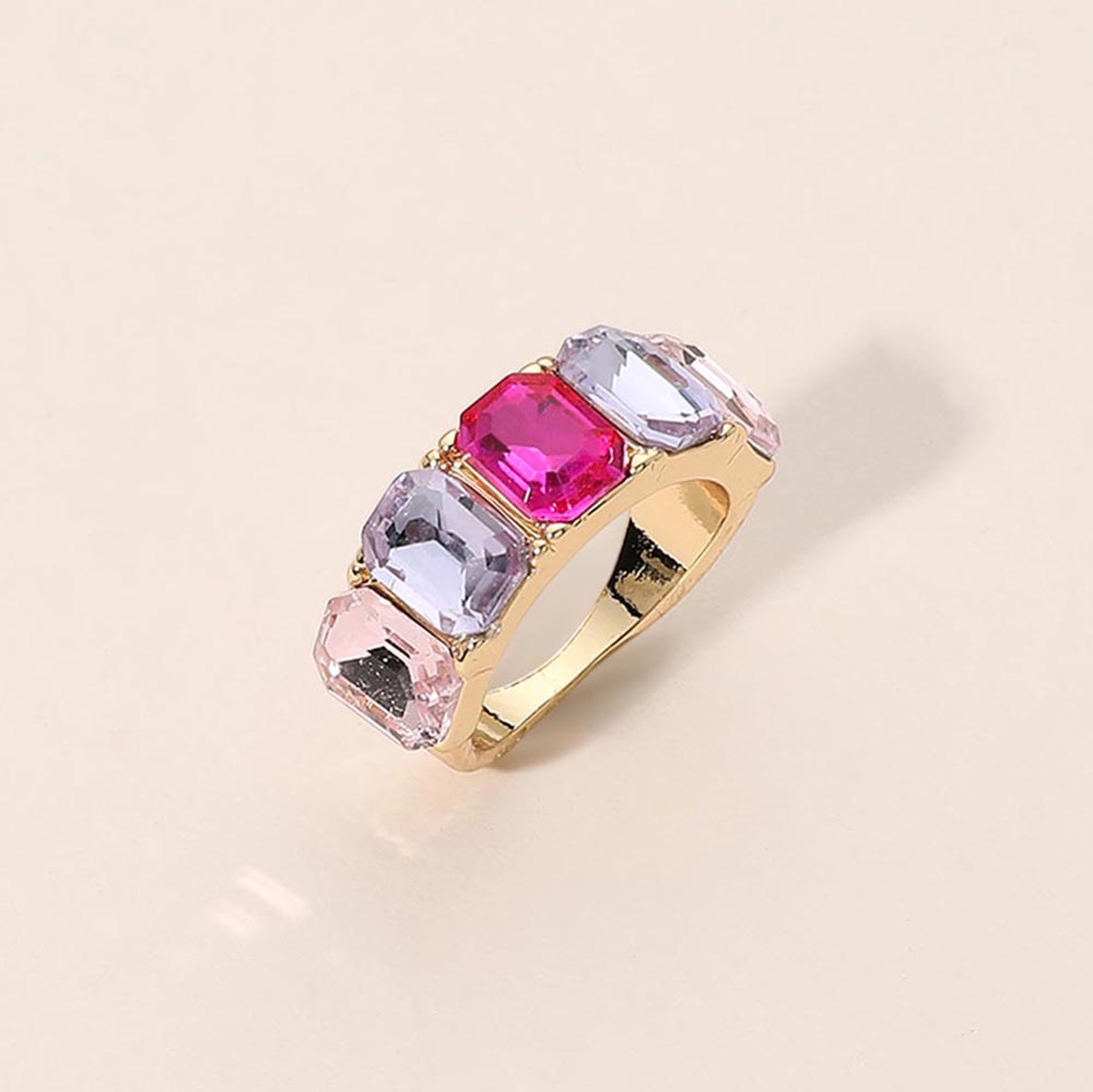 Madeline Love Multi, Pink Emerald Cut Stone Statement Band Ring