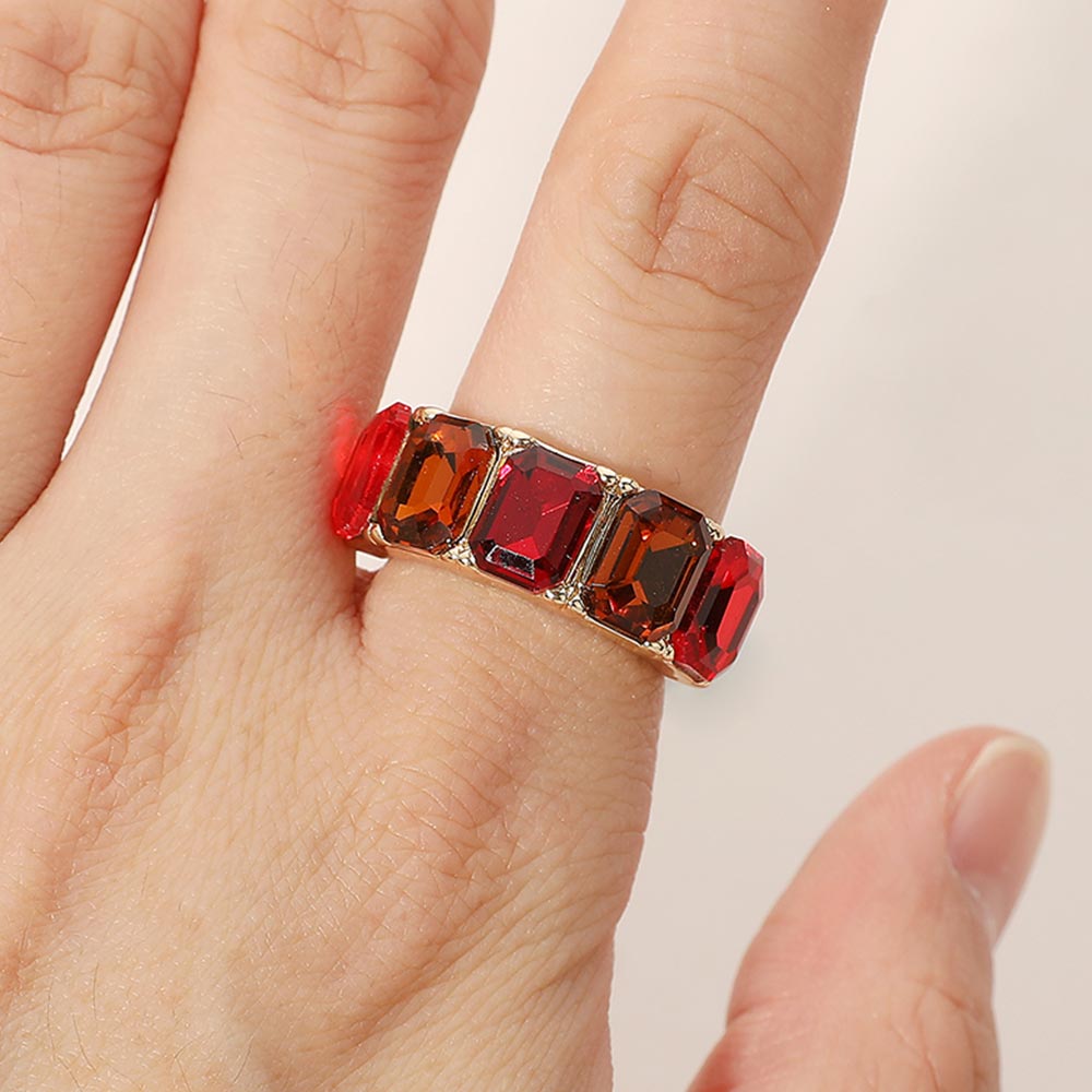 Madeline Love Multi, Red Emerald Cut Stone Statement Band Ring