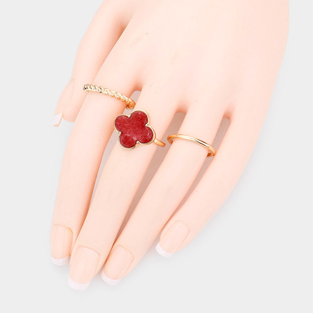 Madeline Love Burgundy 3PCS - Semi Precious Quatrefoil Metal Band Mixed Rings - Hair Accessories - extra