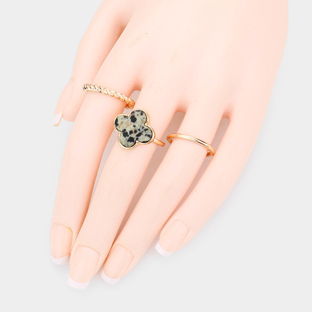 Madeline Love Black, Neutral 3PCS - Semi Precious Quatrefoil Metal Band Mixed Rings - Hair Accessories - extra