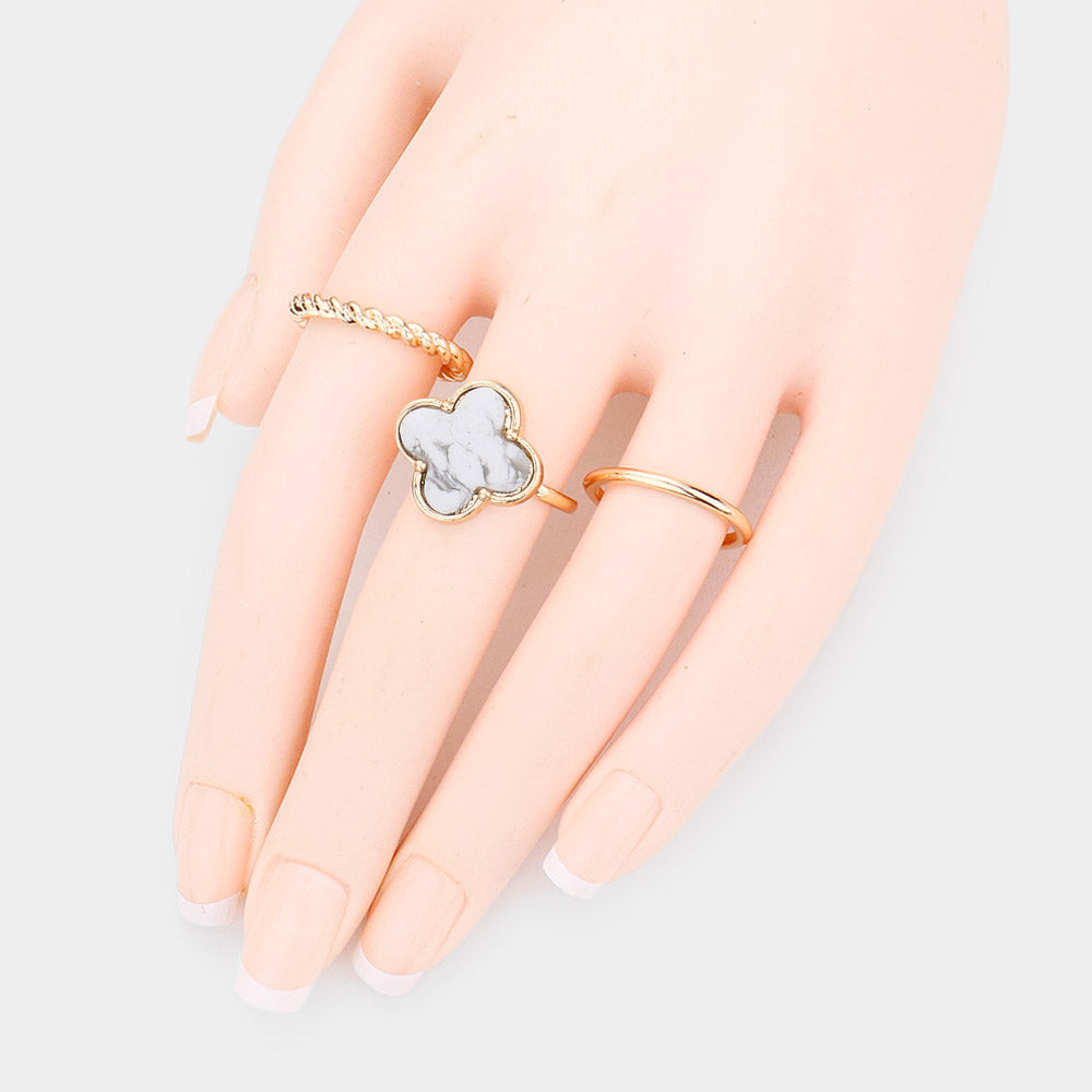 Madeline Love Howlite 3PCS - Semi Precious Quatrefoil Metal Band Mixed Rings - Hair Accessories - extra