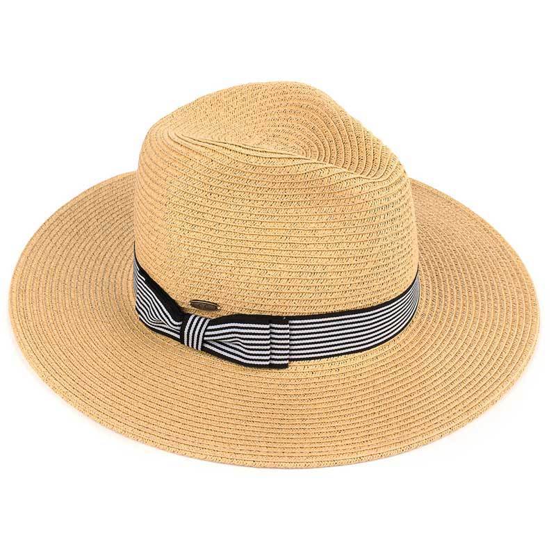 C.C Straw Panama Hat With Stripe Ribbon Band 100% Paper Straw