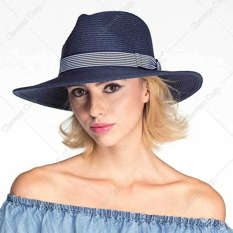 C.C Straw Panama Hat With Stripe Ribbon Band 100% Paper Straw