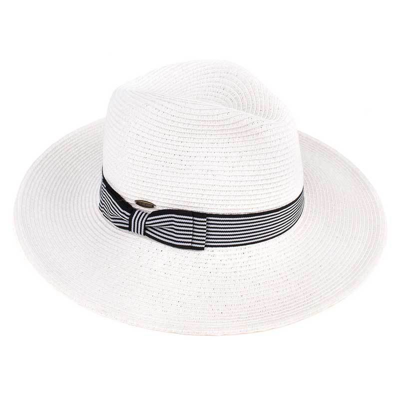 C.C Straw Panama Hat With Stripe Ribbon Band 100% Paper Straw