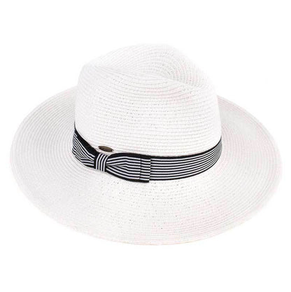C.C Straw Panama Hat With Stripe Ribbon Band 100% Paper Straw
