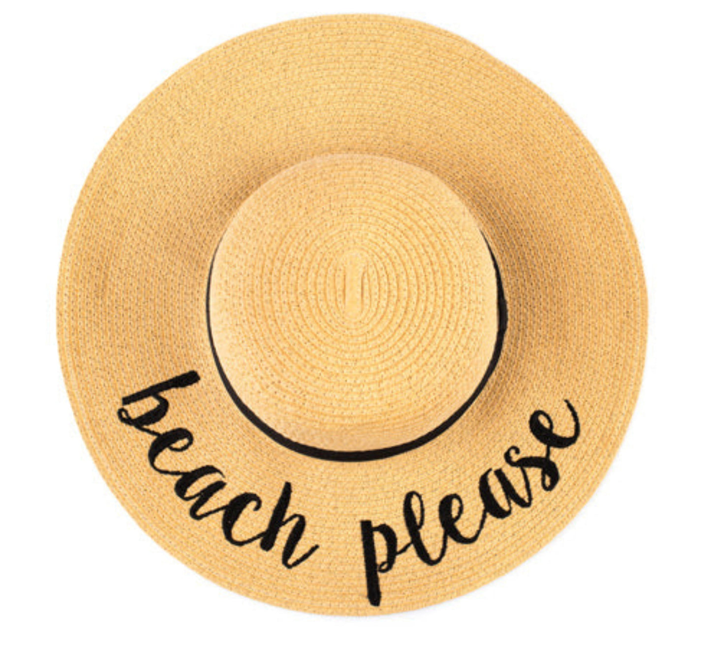 C.C Paper Brim Straw Hat With Lettering And Ribbon Band 100% Paper Straw