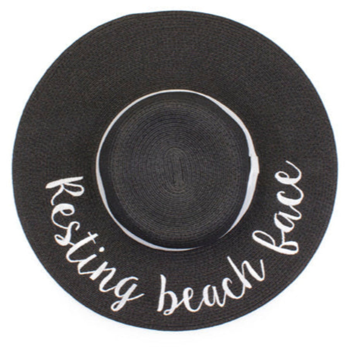 C.C Paper Brim Straw Hat With Lettering And Ribbon Band 100% Paper Straw