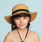 C.C Embroidered Brim Kids Straw Hat 100% Paper Straw Adjustable Strap