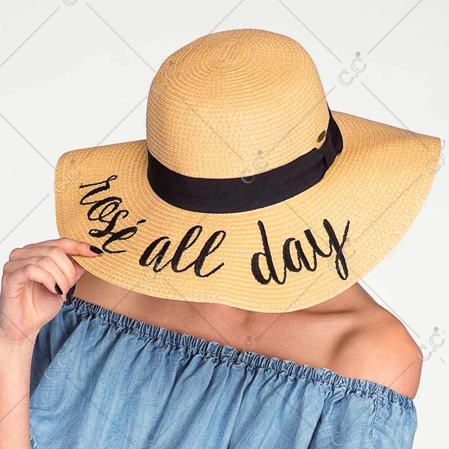 C.C Paper Brim Straw Hat With Lettering And Ribbon Band 100% Paper Straw