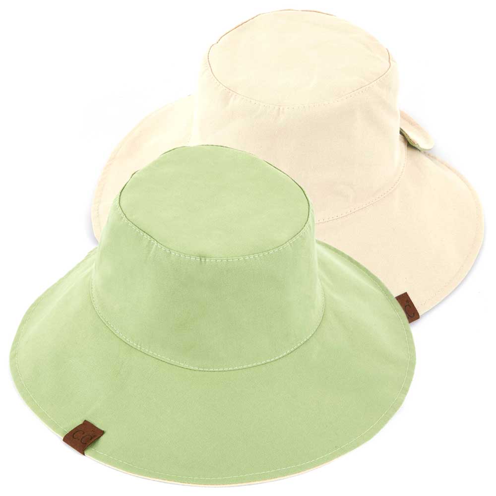 C.C Solid Reversible Ponytail Bucket Hat 100% Cotton
