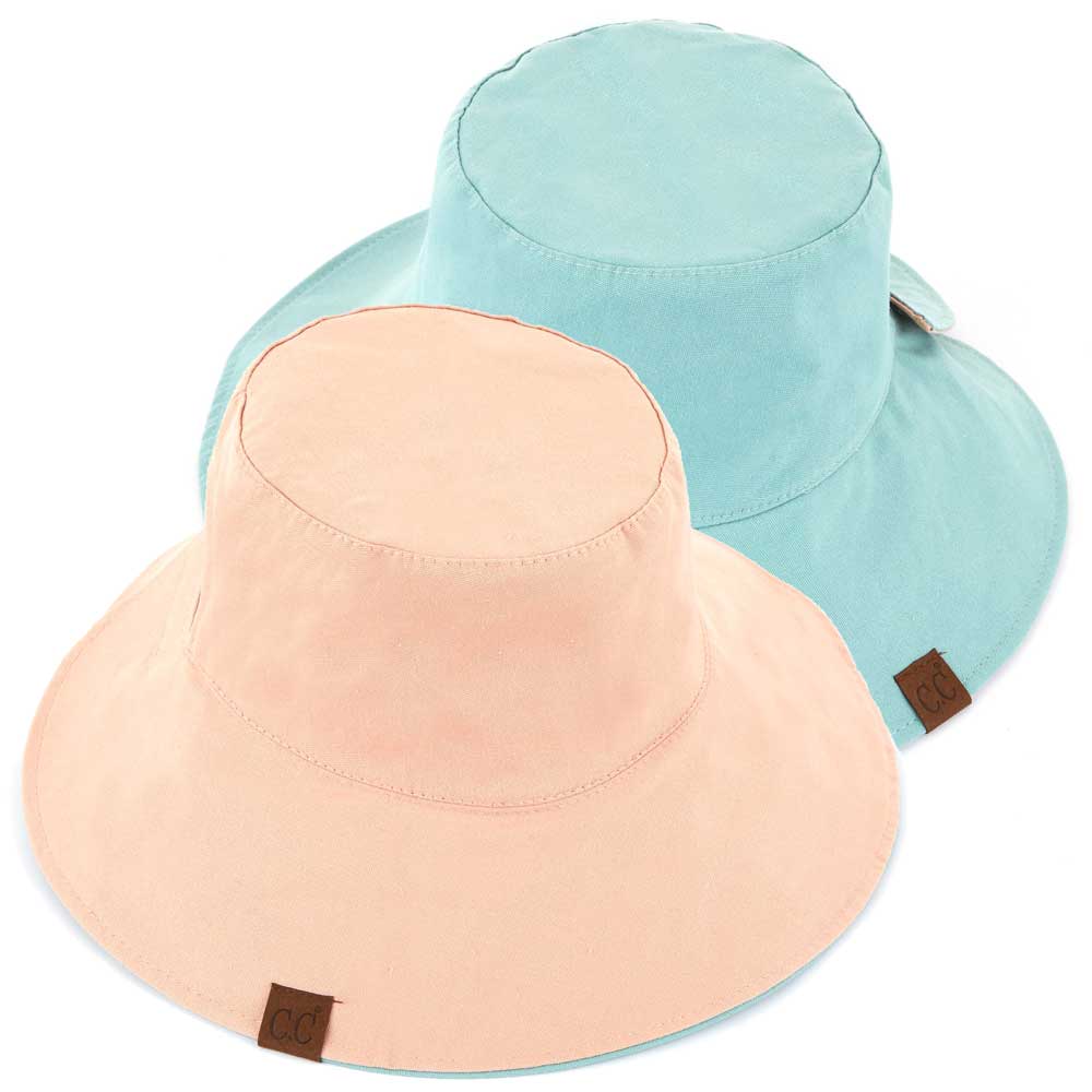 C.C Solid Reversible Ponytail Bucket Hat 100% Cotton