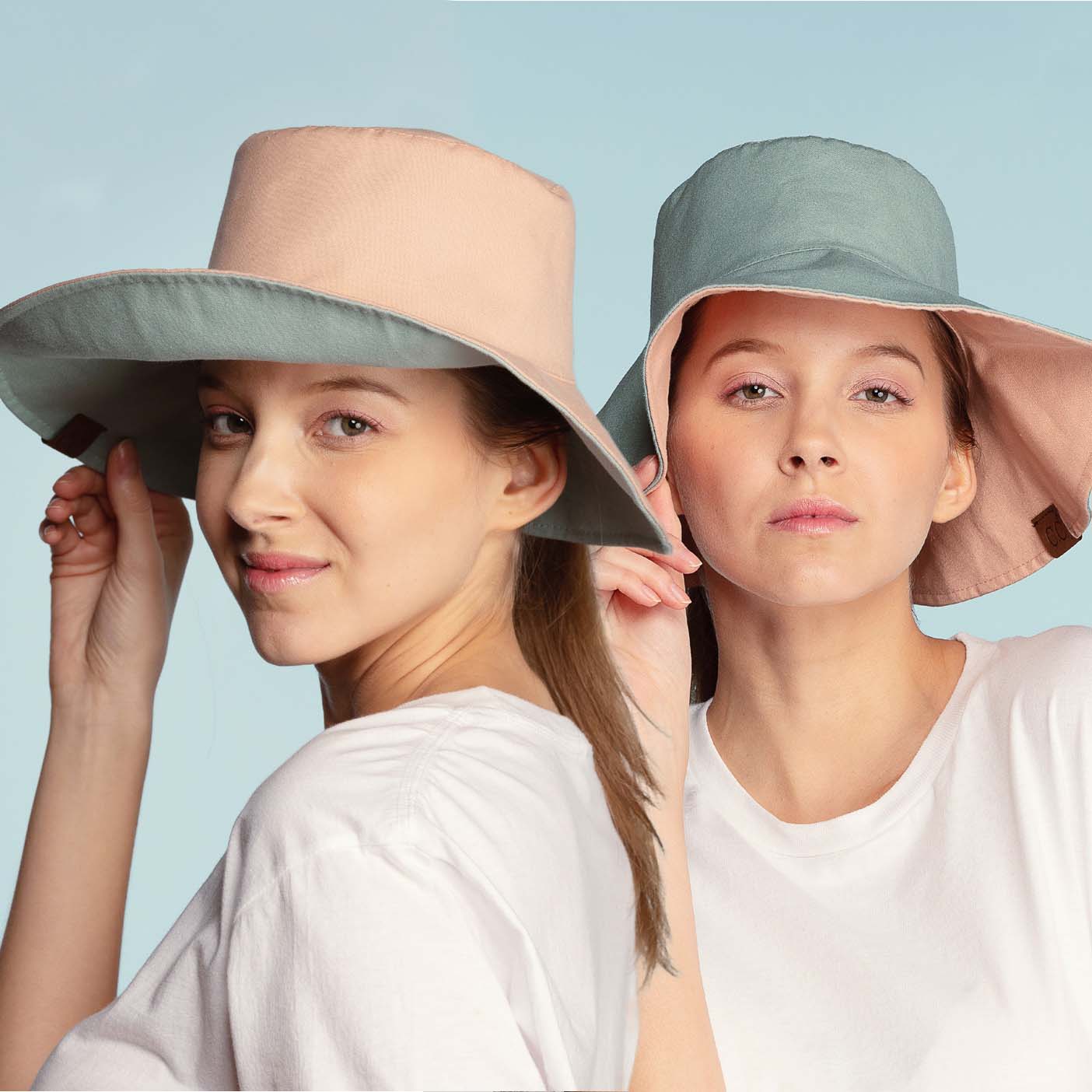 C.C Solid Reversible Ponytail Bucket Hat 100% Cotton