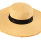 C.C Frayed Edge Wide Brim Straw Hat 100% Paper Straw Inside Adjustable String