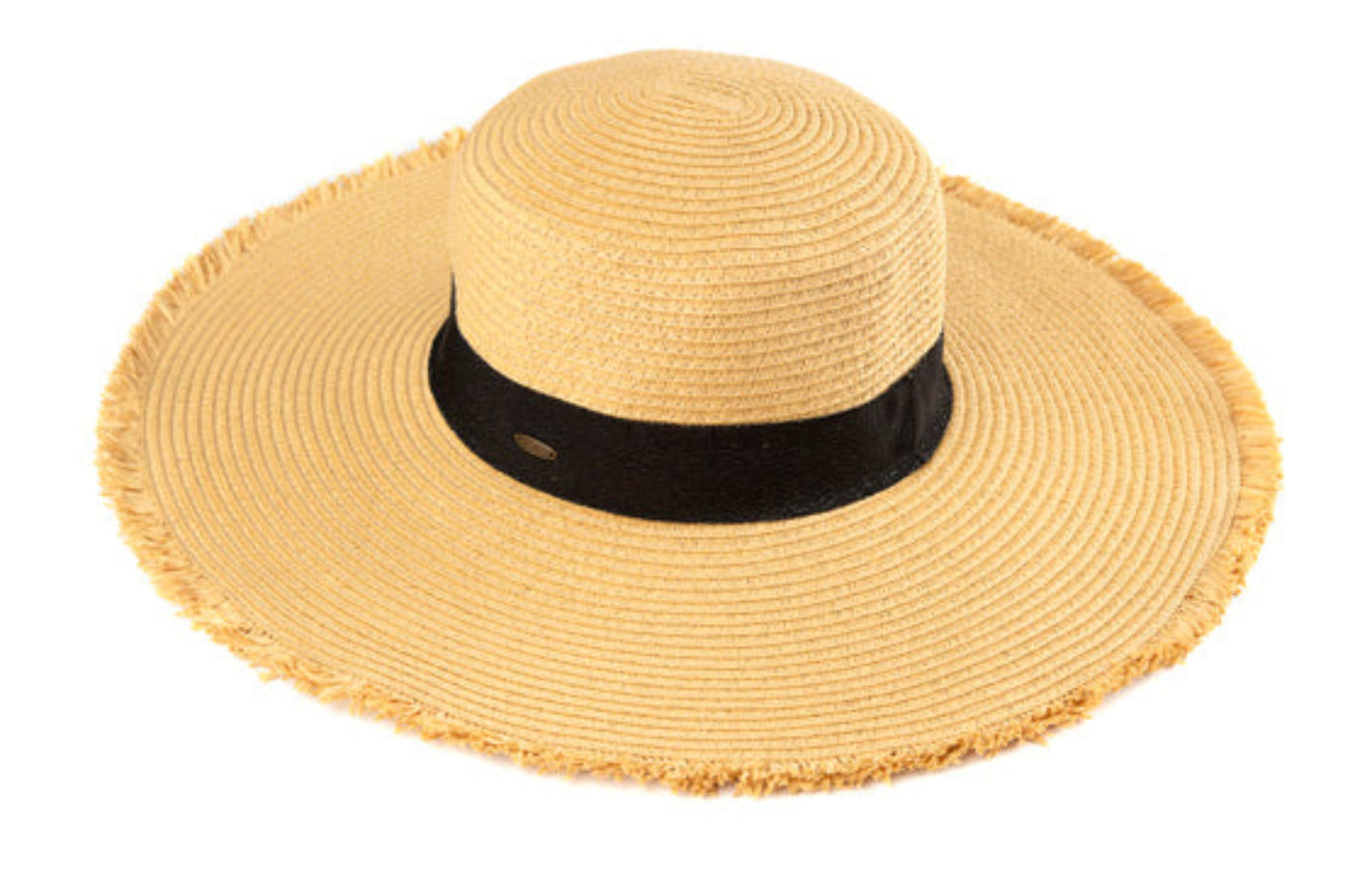 C.C Frayed Edge Wide Brim Straw Hat 100% Paper Straw Inside Adjustable String