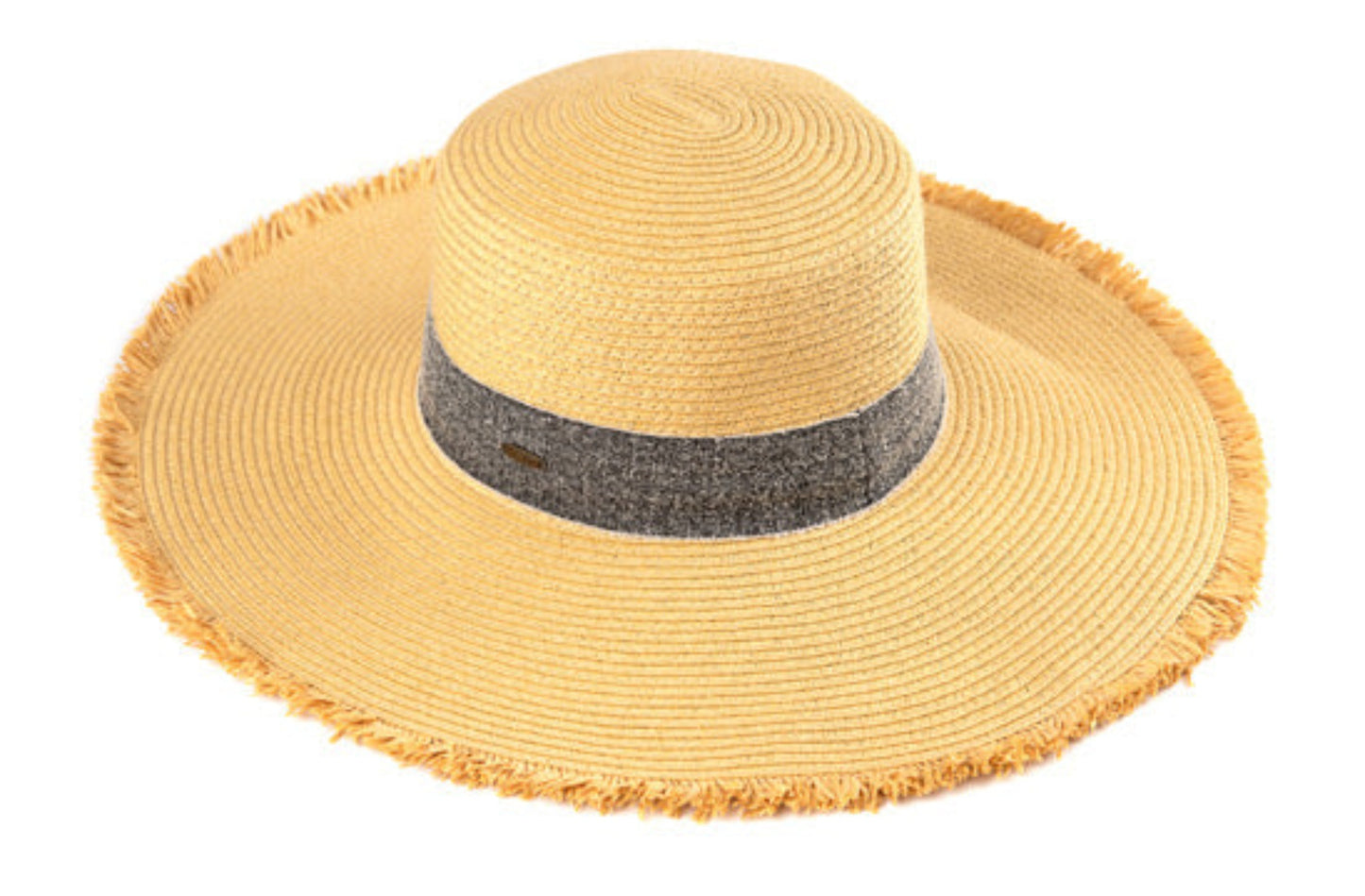 C.C Frayed Edge Wide Brim Straw Hat 100% Paper Straw Inside Adjustable String