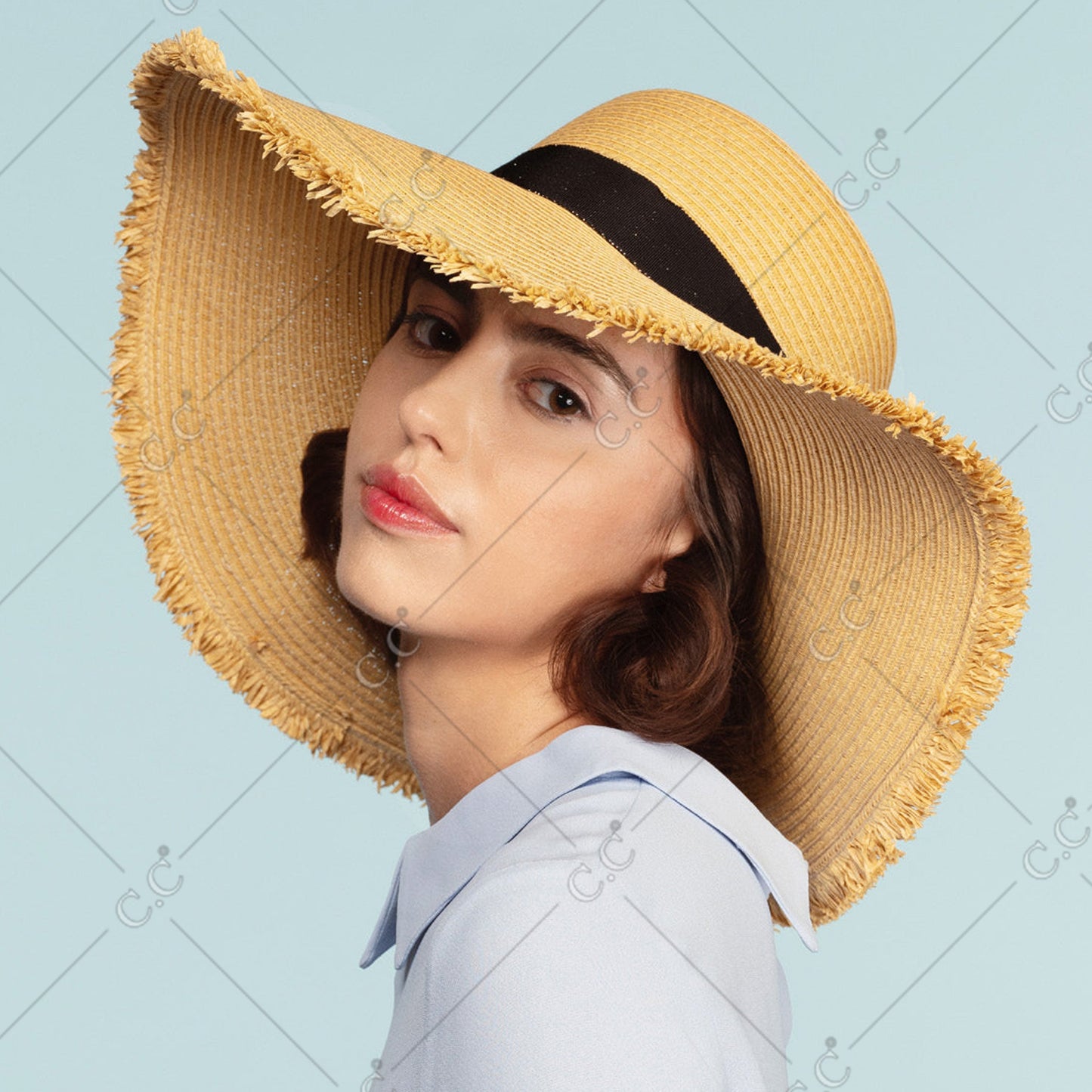 C.C Frayed Edge Wide Brim Straw Hat 100% Paper Straw Inside Adjustable String