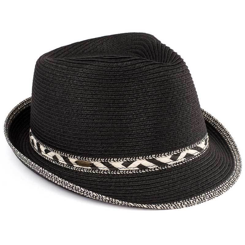 C.C Paper Straw Fedora Hat With Zigzag Pattern Band 80% Paper Straw 20% Polyester