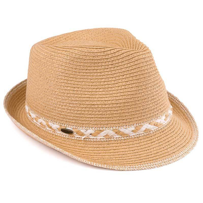C.C Paper Straw Fedora Hat With Zigzag Pattern Band 80% Paper Straw 20% Polyester
