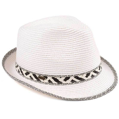 C.C Paper Straw Fedora Hat With Zigzag Pattern Band 80% Paper Straw 20% Polyester