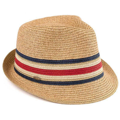C.C Paper Straw Fedora Hat With Multi Color Band 80% Paper Straw 20% Polyester