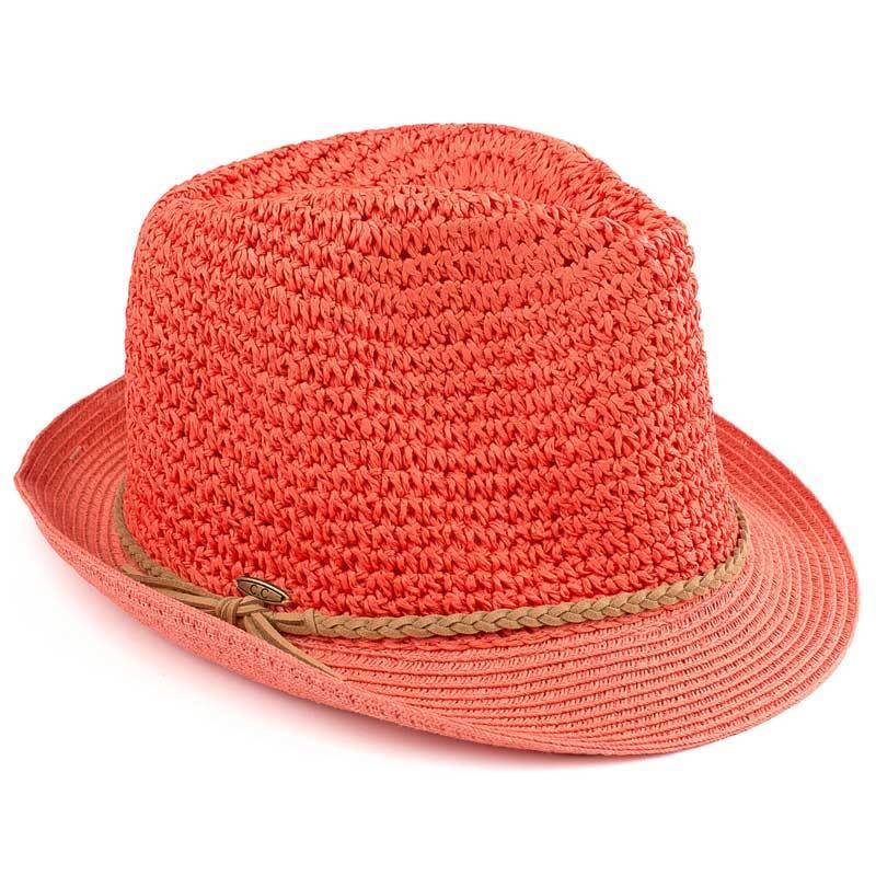 C.C Paper Straw Fedora Hat With Natural Straw Band 95% Paper Straw 5% Polyester