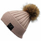 C.C Solid Color Ribbed Hat With Real Raccoon Fur Pom