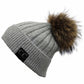C.C Solid Color Ribbed Hat With Real Raccoon Fur Pom