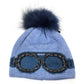 C.C Goggles Pattern Rhinestones Beanie With Real Fur Pom