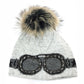 C.C Goggles Pattern Rhinestones Beanie With Real Fur Pom
