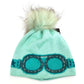 C.C Goggles Pattern Rhinestones Beanie With Real Fur Pom