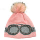 C.C Goggles Pattern Rhinestones Beanie With Real Fur Pom