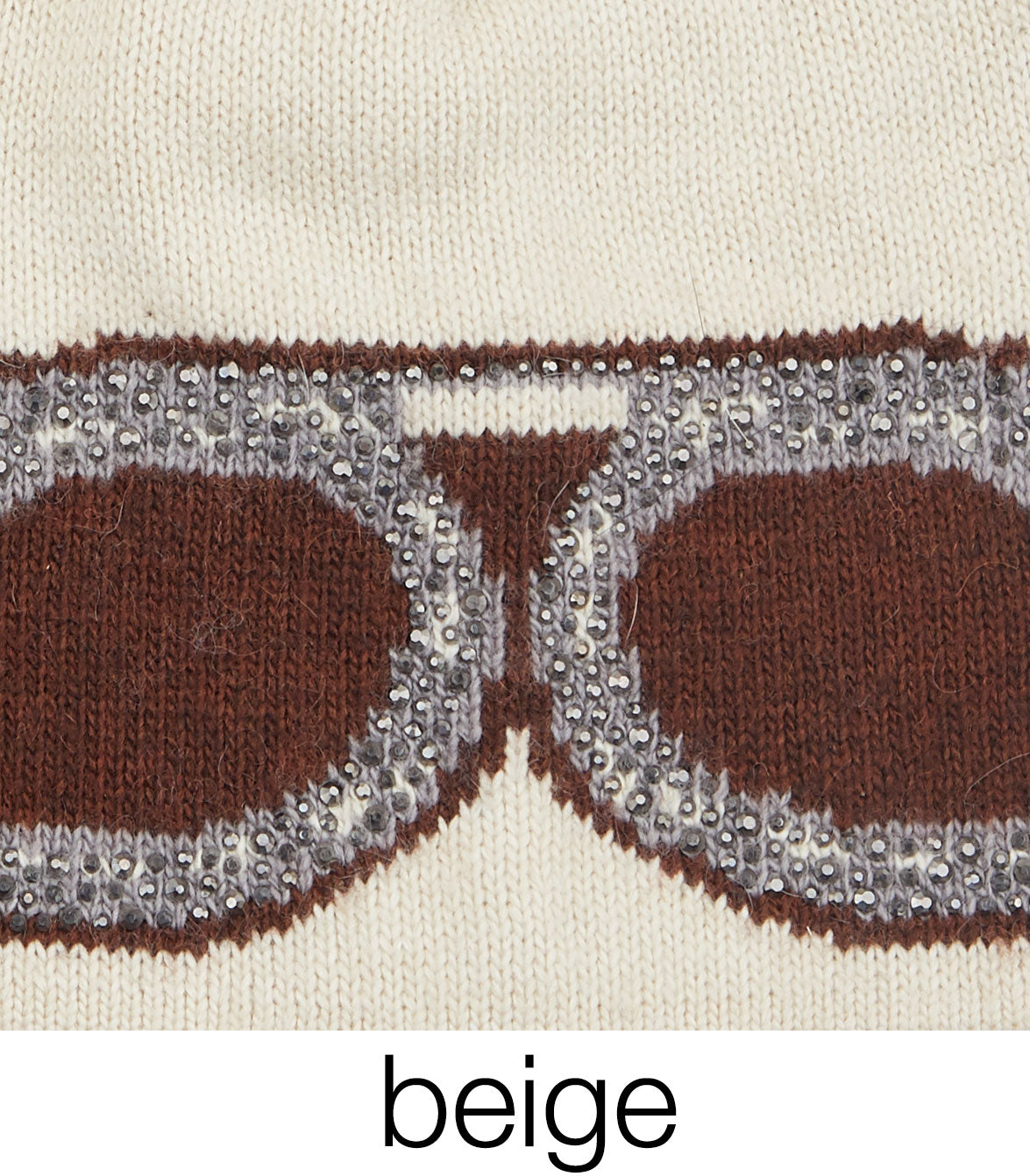 C.C Goggles Pattern Rhinestones Beanie With Real Fur Pom