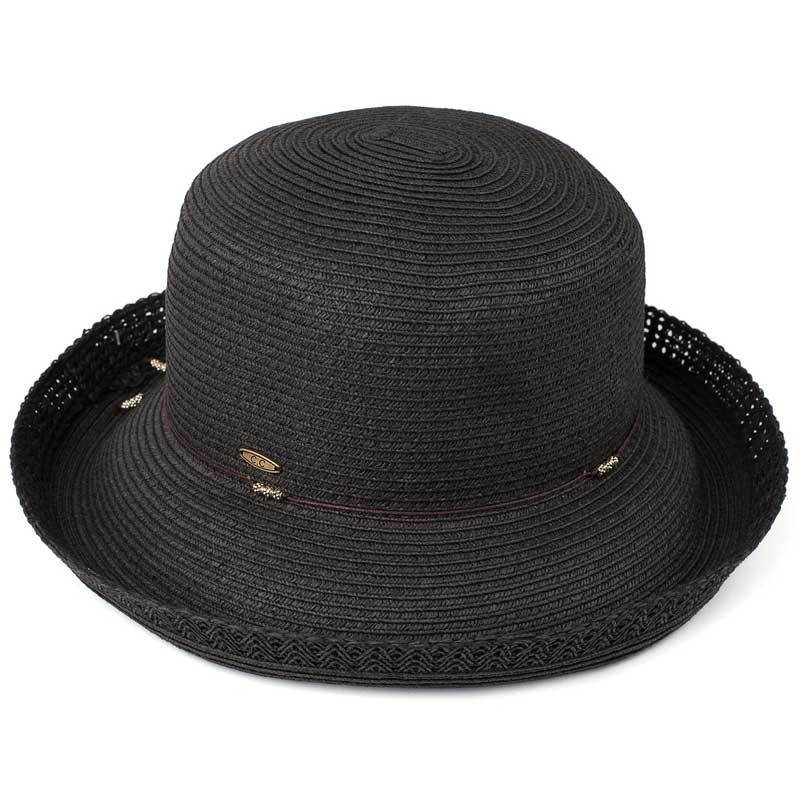 C.C Fold-Up Straw Hat With Decorative String 88% Paper Straw 12% Polyester
