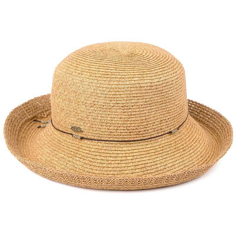 C.C Fold-Up Straw Hat With Decorative String 88% Paper Straw 12% Polyester