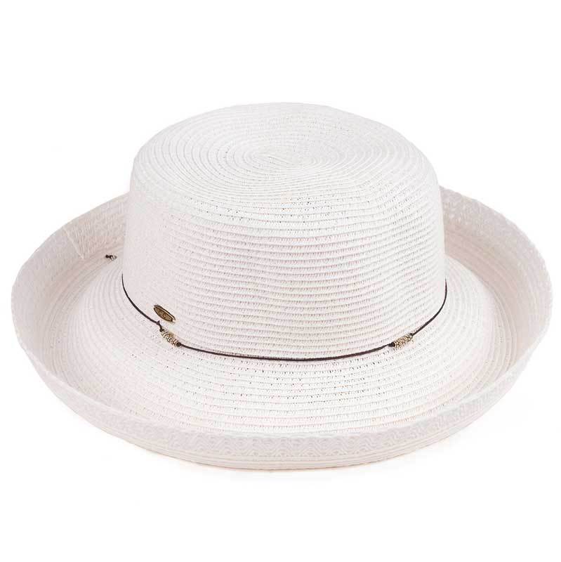 C.C Fold-Up Straw Hat With Decorative String 88% Paper Straw 12% Polyester